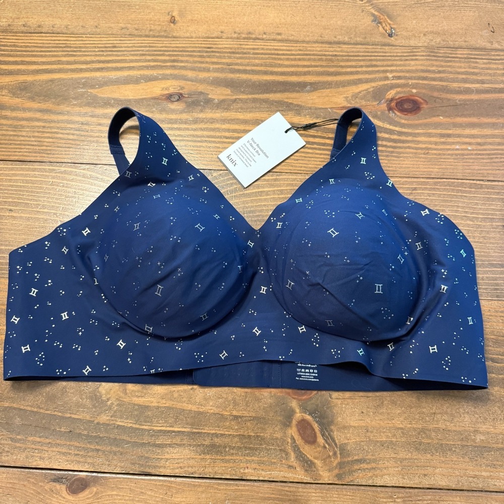 Knix Size XXXXL+ Revolution V-Neck Bra‎ 44D 44DD 44E/DDD Blue Wireless NEW